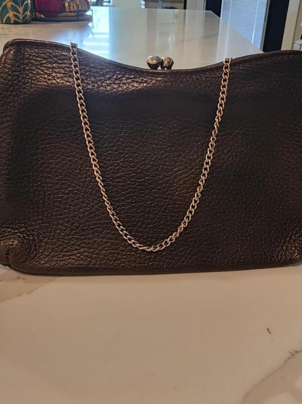 Vintage 1950s Dark Brown Pebbled Leather Frame Clutch by Roger Van S
